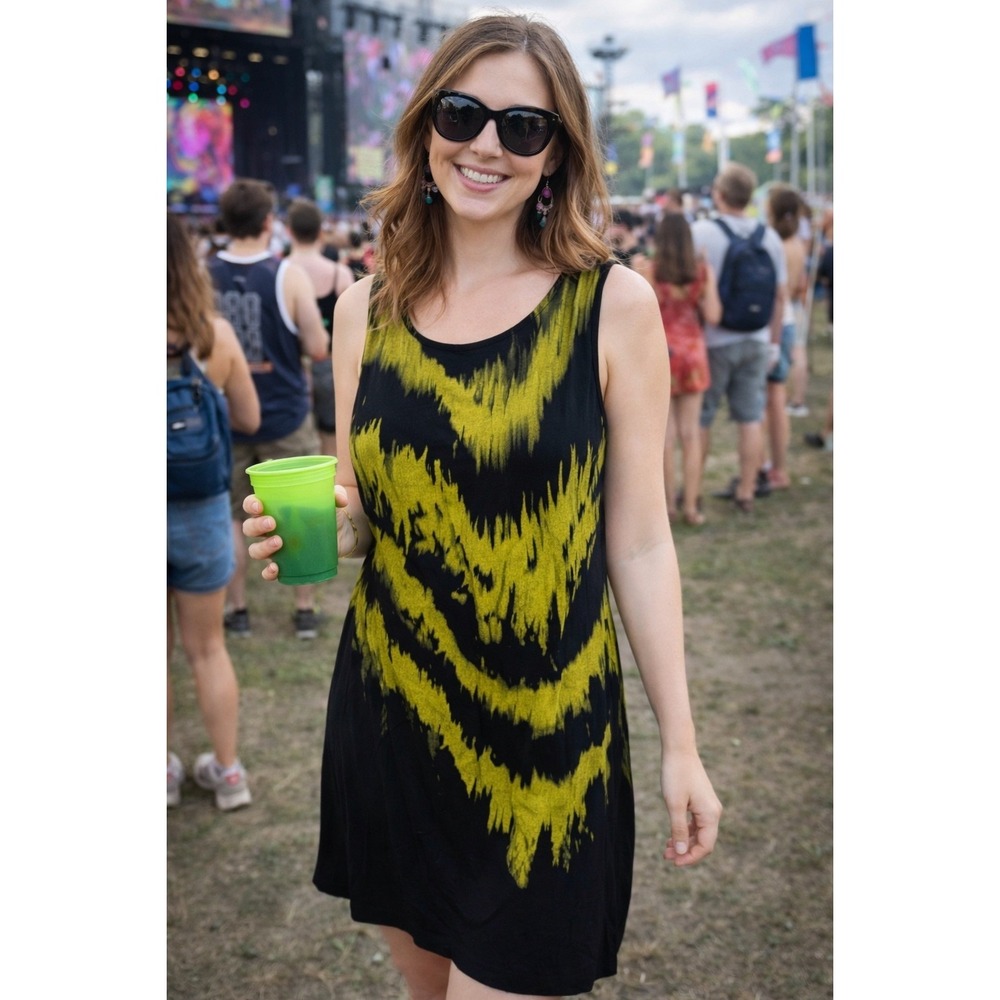 Joseph Ribkoff‎ Black Green-Yellow Abstract Print Sleeveless Sheath Dress Size 6